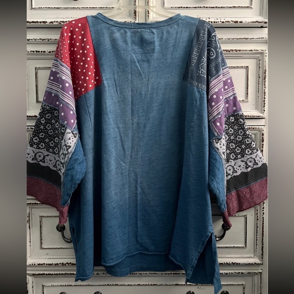 Free People oversized boho handkerchief pattern v-neck pullover Size L - Picture 8 of 16